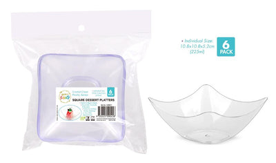 6-pack clear plastic square dessert platters 10.8x10.8x5.2cm for individual event dessert plating and catering