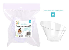 6 Pack Clear Plastic Dessert Tumblers - Slanted Large 10.6 x 6.8cm