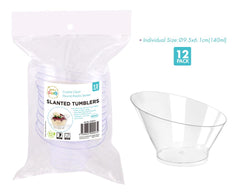 12 Pack Clear Plastic Mini Dessert Shooters - Slanted Small Tumbler 9.5 x 6.1cm