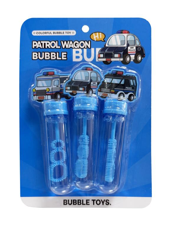 Police-themed bubble wand 3-pack 4.3x13.5cm — kids party bag filler for events and retail bulk supply