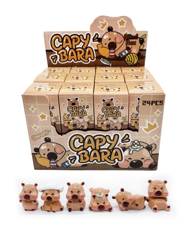 Capybara collectible blind box 4x3cm sealed mystery figures, 6 assorted per display - wholesale carton of 24