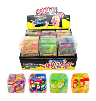 Galactic colour sensory cube 5.5cm with deep-space inspired colours, multi-tactile face design, carton of 24 assorted units