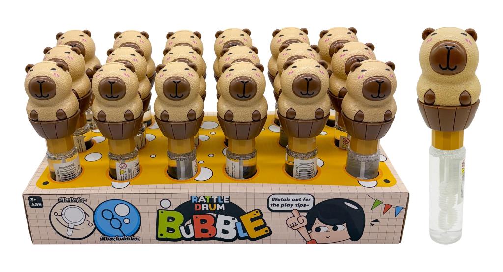 Capybara bubble wand with rattle sound feature 4.5x17.5cm - kids novelty party bag toy wholesale