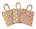 Small brown polka-dot kraft paper gift bags with handles, 16cm, four bags per pack