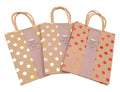 Medium brown polka-dot kraft paper gift bags with handles, 22.5cm, three bags per pack