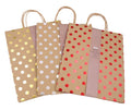 Large brown polka-dot kraft paper gift bags with handles, 32.5cm, two bags per pack
