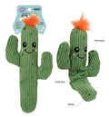 Green novelty cactus squeaky plush dog toy, 24.5cm, with internal squeaker for play