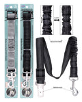 Extendable reflective nylon dog car seat belt with metal hook and buckle tongue clip, adjustable 50-84cm