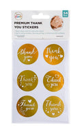 Transparent clear film thank you sticker sheet with gold foil print, 6 per 12x18cm sheet, bulk wholesale pack