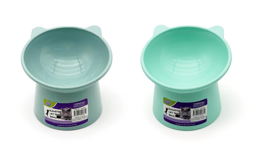 Premium plastic cat food bowl 11.5x13x8cm in 2 assorted colours, pet feeding bowl for cats