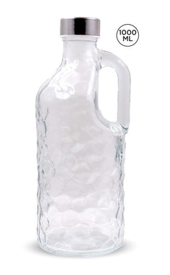 1LTR Clear Ripple Series Glass Water Bottle W/Handle
