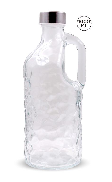 1LTR Clear Ripple Series Glass Water Bottle W/Handle - wholesale bulk packaging | DPack