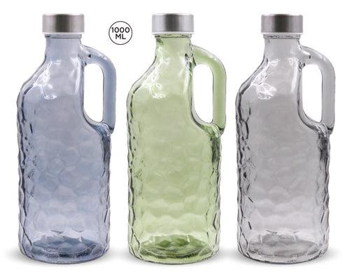 1LTR Coloured Ripple Series Glass Water Bottle W/Handle - wholesale bulk packaging | DPack