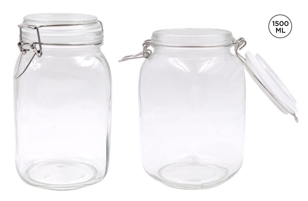 Glass Clip-Lock Jar (SQUARE SERIES) - 1500ML Capacity - wholesale bulk packaging | DPack