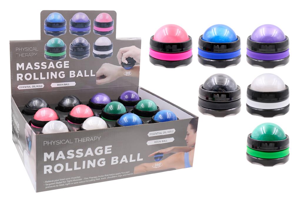 Handheld 360-degree massage roller ball with resin ball and silicone base, assorted colours