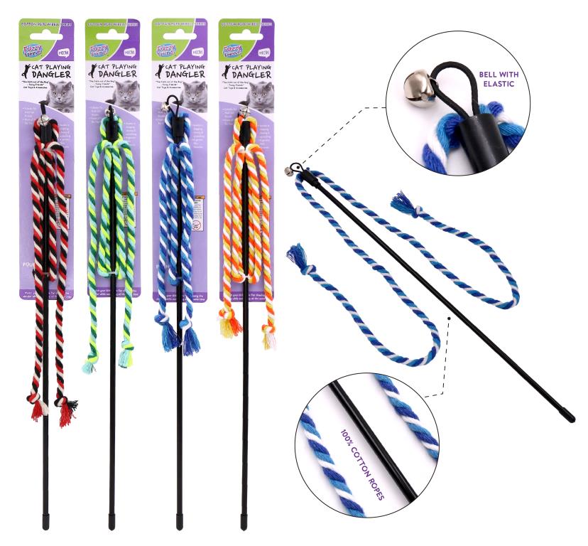 46CM cat wand toy with bell in assorted colours - interactive teaser wand for cats
