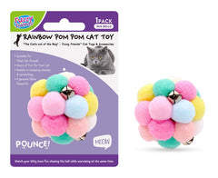 Rainbow Pom Pom Cat Toy with Bell -  5CM Diameter