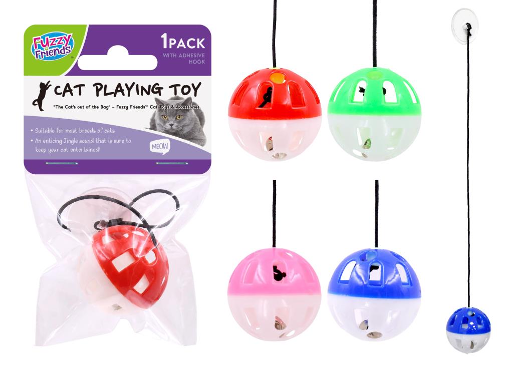 Suction cup cat toy with 3.8CM ball on 25CM spring stem mounted to a surface - solo play interactive toy for cats