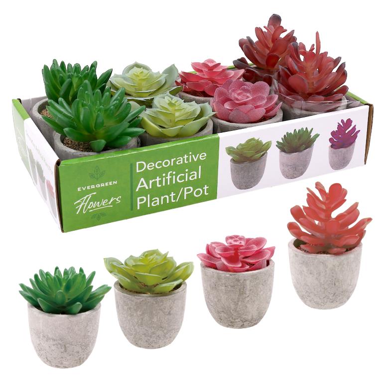 Faux succulent set in a natural pulp pot, 13cm tall, assorted Series 2 designs, for decor