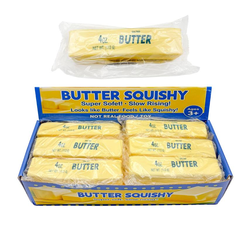Butter squishy toy 13x4cm - slow-rise foam novelty stress toy shaped like a butter stick