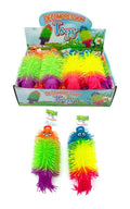 Neon stretchy puffer decompression toy with stringy tendrils and keychain loop for kids retail and loot bags
