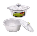 Small 3.2L round aluminium foil pot with lid, 25.2cm diameter, heavy-duty disposable roasting pan for oven and BBQ catering