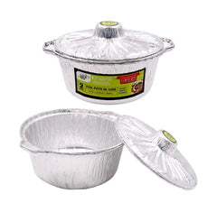 2PK Small (3.2LTR) Foil Pot with Lid - 25.2CM Diameter x 10CM High