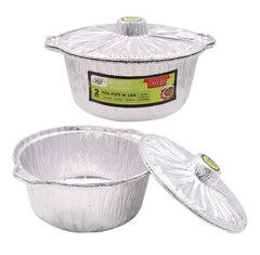2PK Medium (3.8LTR) Foil  Pot with Lid - 29.2CM Diameter x 11CM High