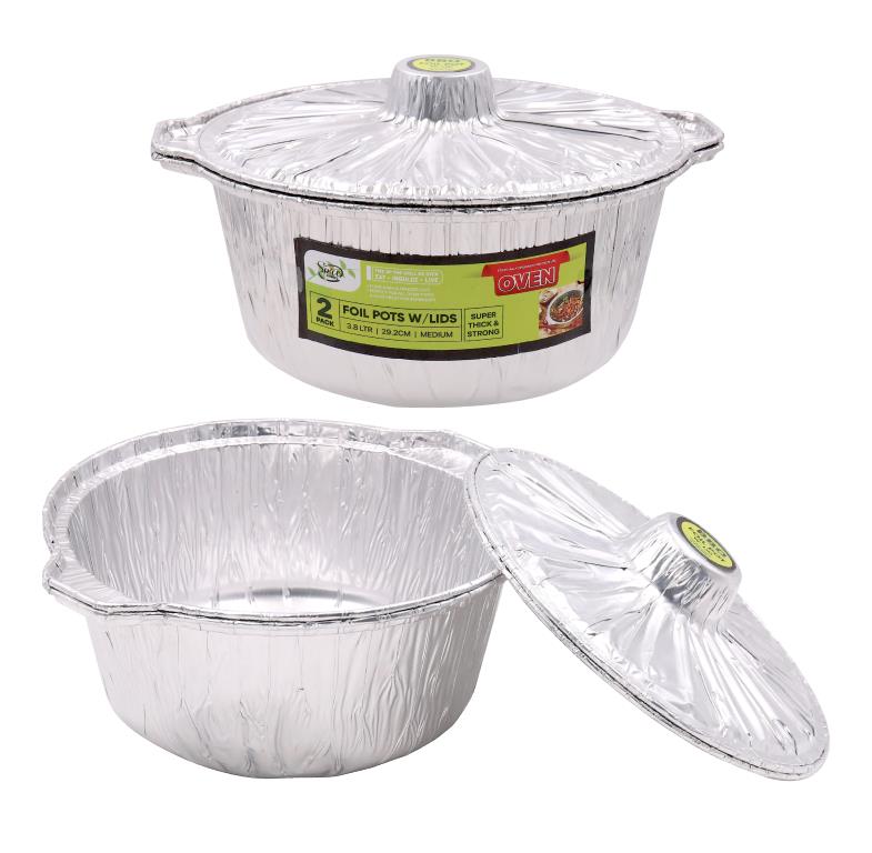 Medium 3.8L round aluminium foil tray with lid, 29.2cm diameter, heavy-duty disposable baking tray suitable for oven and BBQ