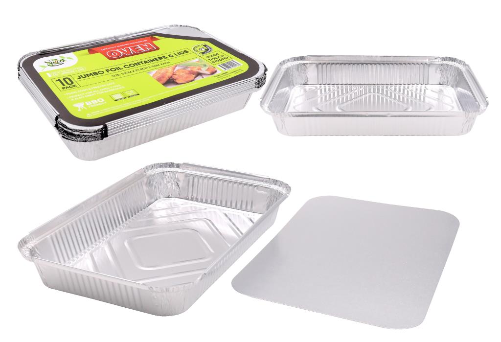 10PK Foil Containers W/Lids -  31CM x 21.8CM x 5CM - wholesale bulk packaging | DPack