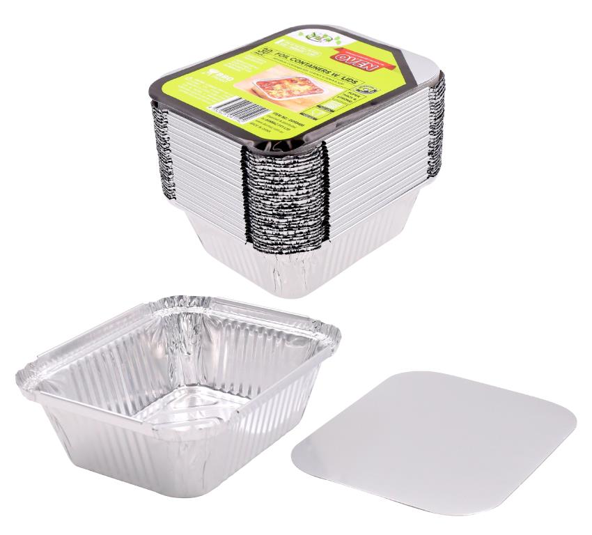 30PK Foil Containers W/Lids -  14.4CM x 12.5CM x 5.3CM - wholesale bulk packaging | DPack