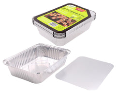 10PK Foil Containers W/Lids -  26CM x 19CM x 6CM