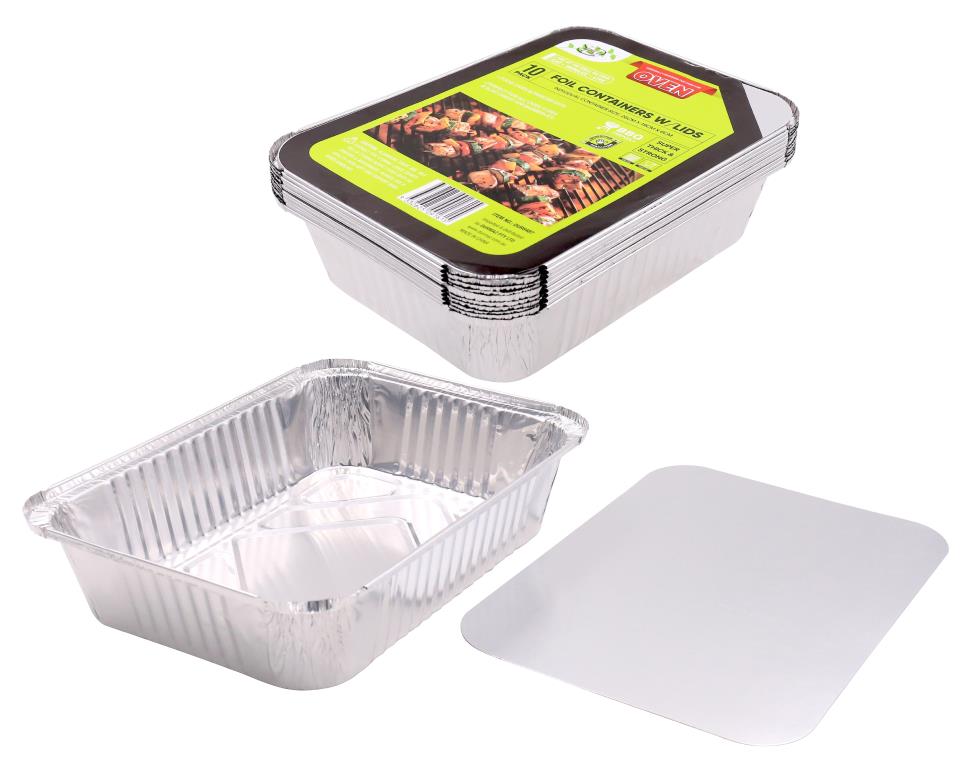 10PK Foil Containers W/Lids -  26CM x 19CM x 6CM - wholesale bulk packaging | DPack