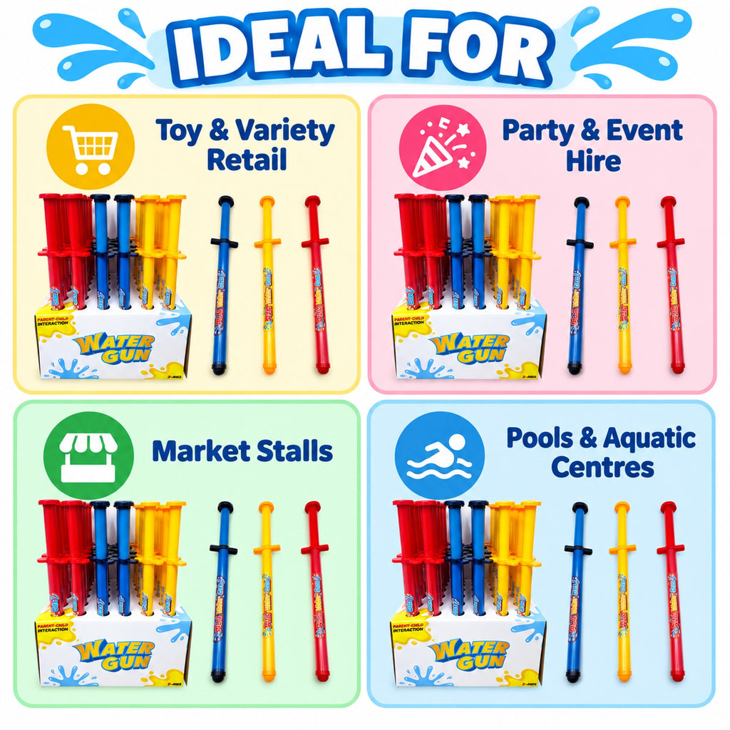 Water gun for toy retail, party and event hire, market stalls and pools