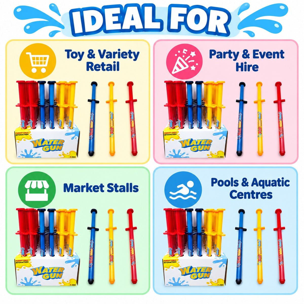 Water gun for toy retail, party and event hire, market stalls and pools