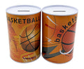 Metal childrens money box in basketball theme, 10x15cm coin savings tin, assorted styles per retail pack
