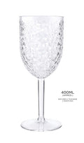 Clear diamond-faceted stemmed acrylic unbreakable wine glass 370ml for events and outdoor hospitality