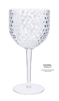 Clear diamond-faceted large stemmed acrylic picnic wine glass 520ml for outdoor events