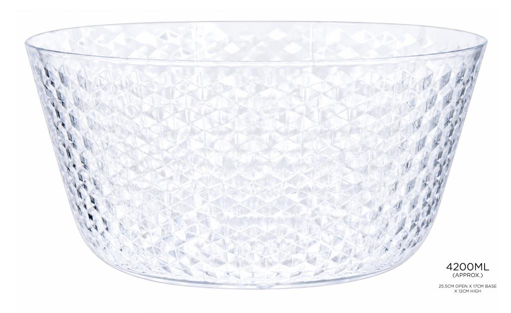 Large clear diamond-faceted acrylic serving bowl 4 litre for parties catering and buffets