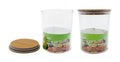 Pantry jars 1000ml: clear acrylic airtight storage canisters, one with wood look lid on and one open beside its lid