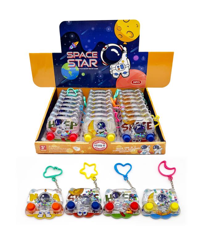 Four astronaut themed water ring toss games with cloud, star, heart and moon shaped keyring clips