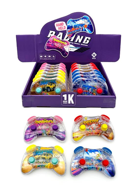Four controller shaped racing water ring toss games with sports car and off-road artwork