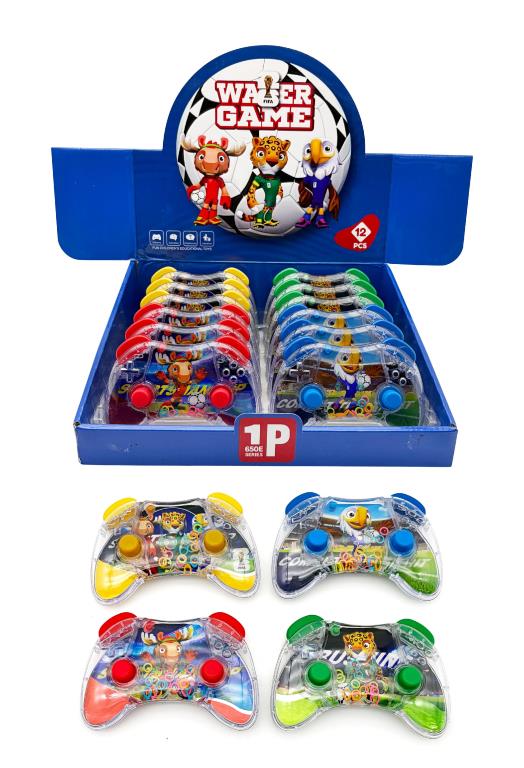 Four controller shaped football mascot water ring games with moose, tiger and eagle characters