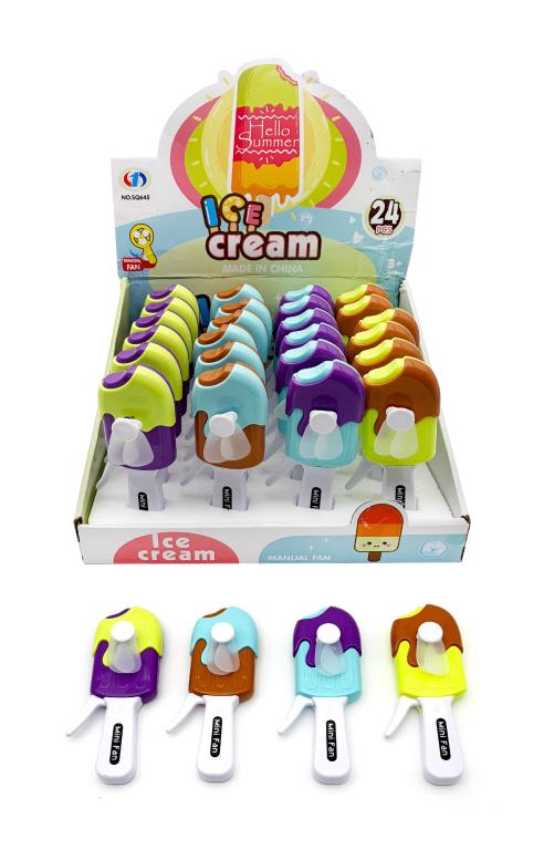 Ice cream and popsicle shaped mini novelty fan for kids, 4 assorted designs, 15x5x1.5cm, manual hand-powered, age 3 plus