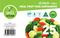 Plastic takeaway containers 500ml 25 pack, meal prep food containers pack label with microwave dishwasher freezer safe icons