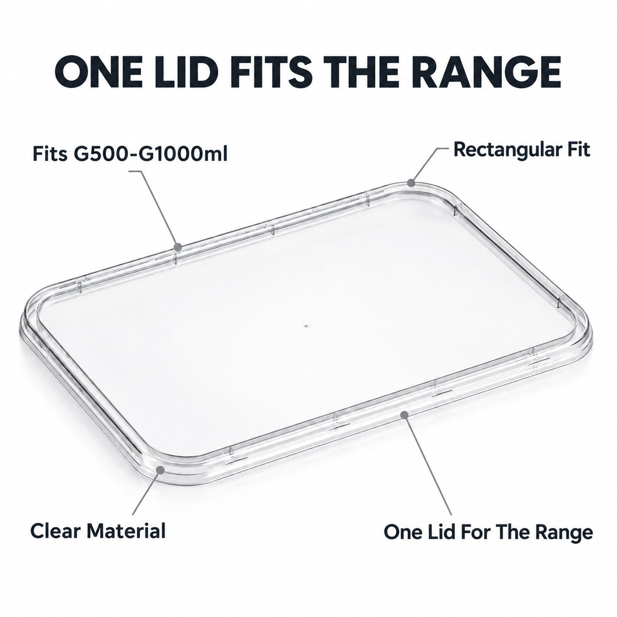 Container lids - fits G500 to G1000ml, rectangular, clear, one lid for the range
