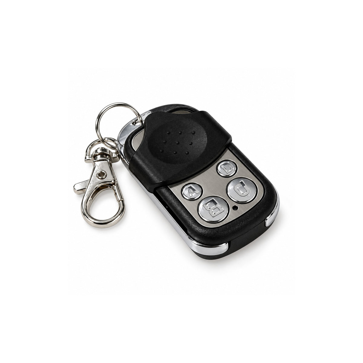 Universal garage and gate remote control 433MHz cloning key fob with keyring, on a white background
