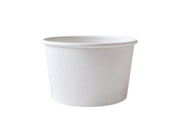 Plain white 3oz paper ice cream cup with rolled rim, small gelato tasting cup for cafes and dessert shops