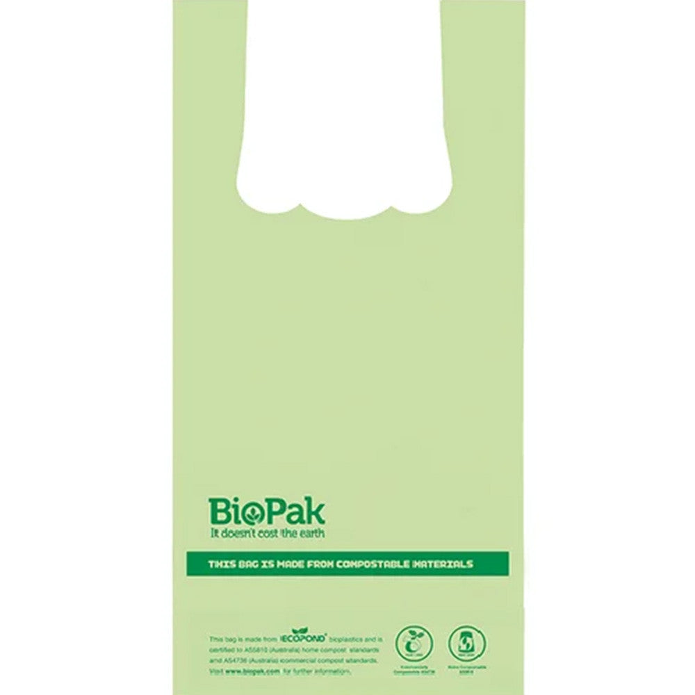 BioPak compostable 8L bin liners green, pack of 100 with tie-handles, AS 4736 and AS 5810 wholesale Melbourne