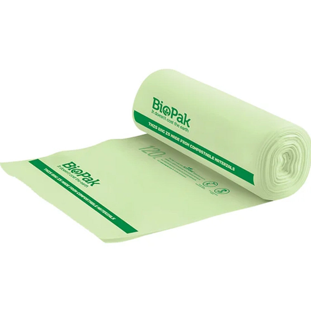 BioPak compostable bin liners 120L green roll of 12 - AS 4736 and AS 5810 FOGO wholesale Melbourne